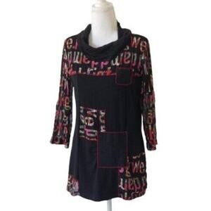 Ardoise Black Tunic With Bohemian Multicolor Abstract Print - Size M